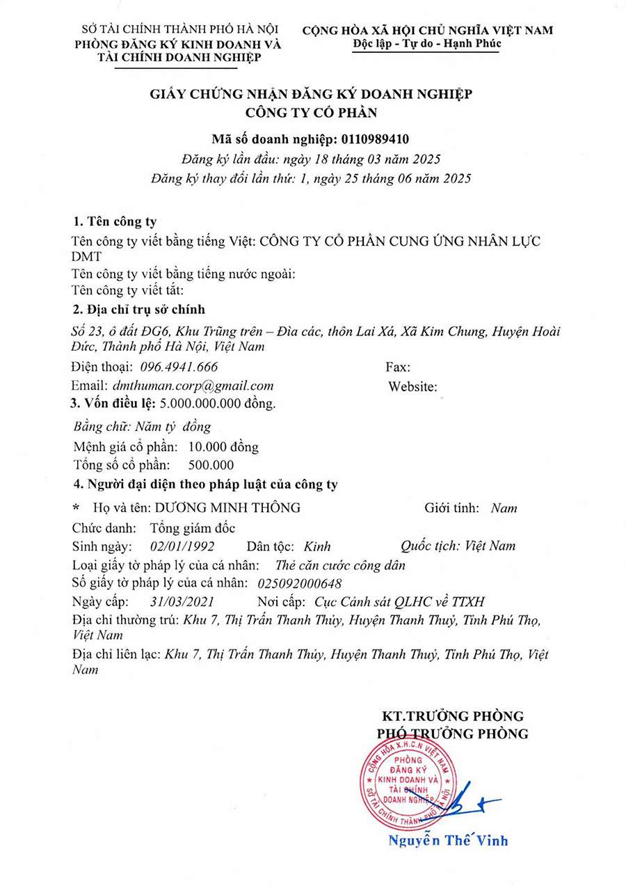 Giấy phép kinh doanh DMT Giấy phép kinh doanh DMT